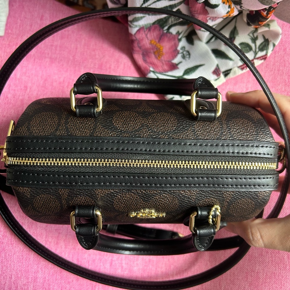 Coach Rowan Mini Black and Brown Signature Satchel - Picture 6 of 8